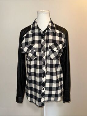Generation Love Black and White Plaid Collar Jacket with Faux Leather Trim